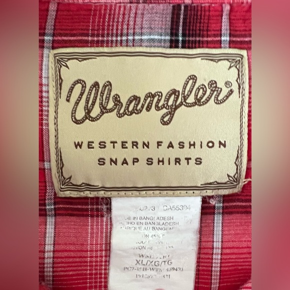 Wrangler Western Pearl Snap Long Sleeve‎ Shirt Mens Size XL Red Plaid Cowboy - Picture 3 of 5